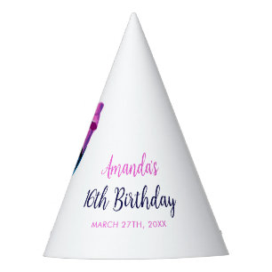 Watercolor Pink Bow Disco Ball Sweet 16 Birthday Party Hat