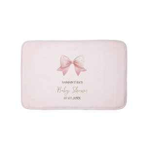 Watercolor Pink Bow Dots Baby Shower Bath Mat