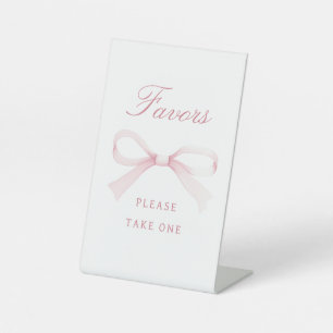 Watercolor Pink Bow Favors Pedestal Sign