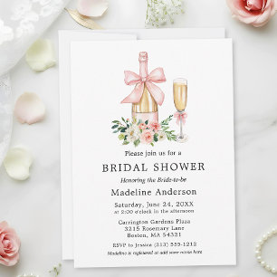 Watercolor Pink Bow Floral Bridal Shower Invitation