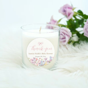 Watercolor Pink Bow Floral Girl baby shower Classic Round Sticker