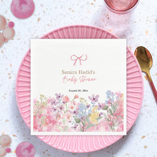 Watercolor Pink Bow Floral Girl baby shower Napkin