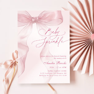 Watercolor Pink Bow Girl Baby Shower Invitation