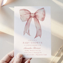 Watercolor Pink Bow Girl Baby Shower