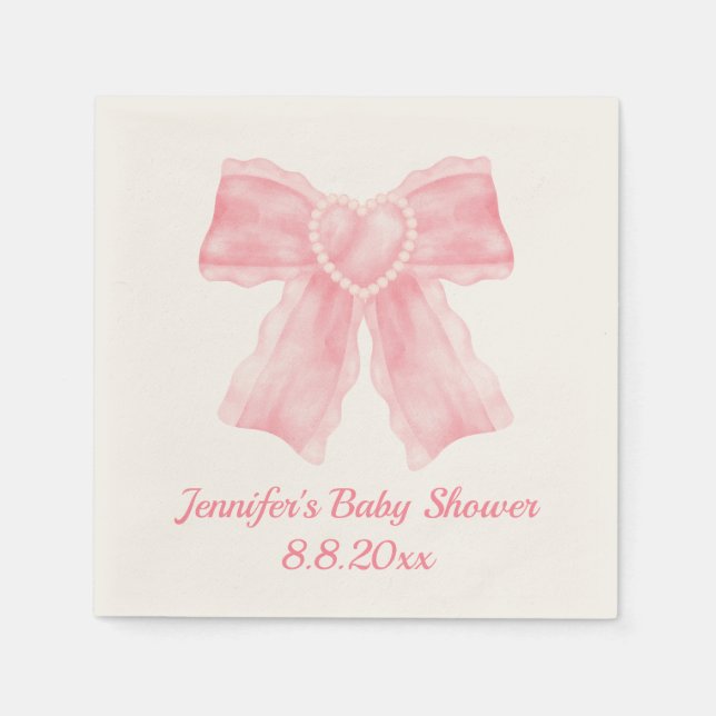 watercolor pink bow girl baby shower simple napkin (Front)