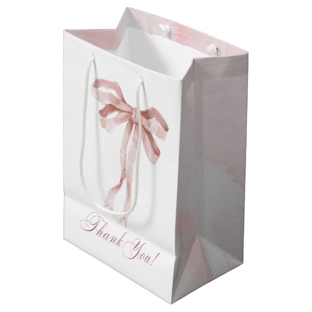 Watercolor Pink Bow Girl baby showerGift Bag (Front Angled)