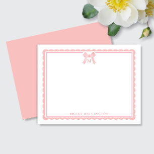 Watercolor Pink Bow Girly Preppy Monogram Card