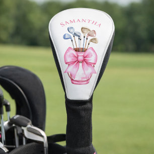 Watercolor Pink Bow Golf Clubs Personalized  Head Cover