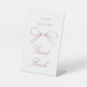Watercolor Pink Bow Guest Book Pedestal Sign