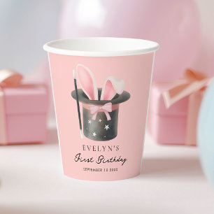Watercolor Pink Bow Magician's Hat 1st Birthday Paper Cups