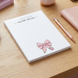 Watercolor pink bow pencil Note from Teacher