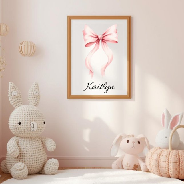  Watercolor Pink Bow Personalised Nursery Poster (Creator Uploaded)
