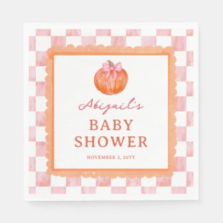 Watercolor Pink Bow Pumpkin Baby Shower Napkin