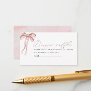   Watercolor pink bow ribbon baby shower diaper ra Enclosure Card