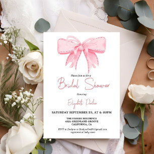 watercolor Pink Bow Ribbon Bridal Shower  Invitation