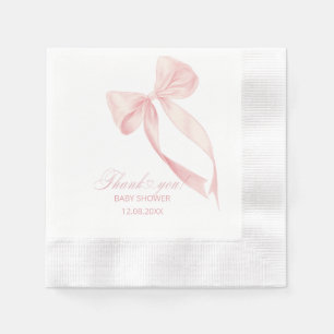 Watercolor Pink Bow Ribbon Girl baby shower Napkin