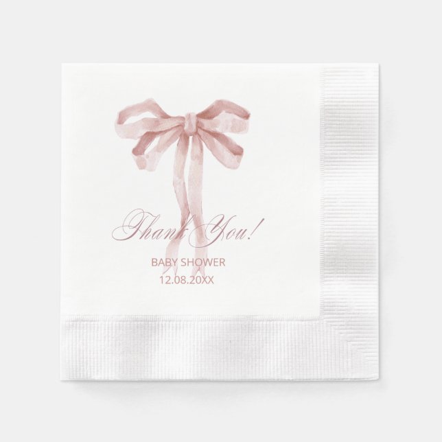 Watercolor Pink  Bow Ribbon Girl baby shower Napkin (Front)