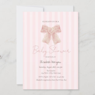 Watercolor Pink Bow Striped Baby Shower Invitation