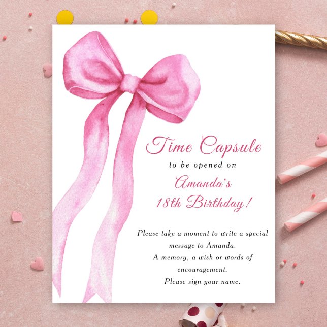 Watercolor pink bow Time Capsule 1st birthday Poster (Creator Uploaded)