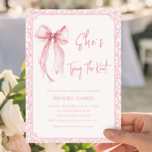 Watercolor Pink Bow Tying the Knot Bridal Shower Invitation