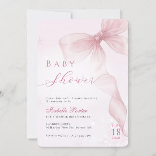 Watercolor Pink Bow Winter Baby Shower Invitation