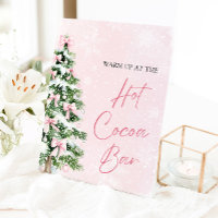 Watercolor Pink Bows Christmas Tree Hot Cocoa Bar
