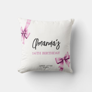 Watercolor Pink Bows Coquette Sweet 16 Birthday Cushion