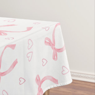 Watercolor Pink Bows with Hearts Tablecloth