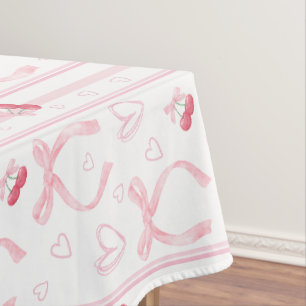 Watercolor Pink Bows with Hearts Tablecloth