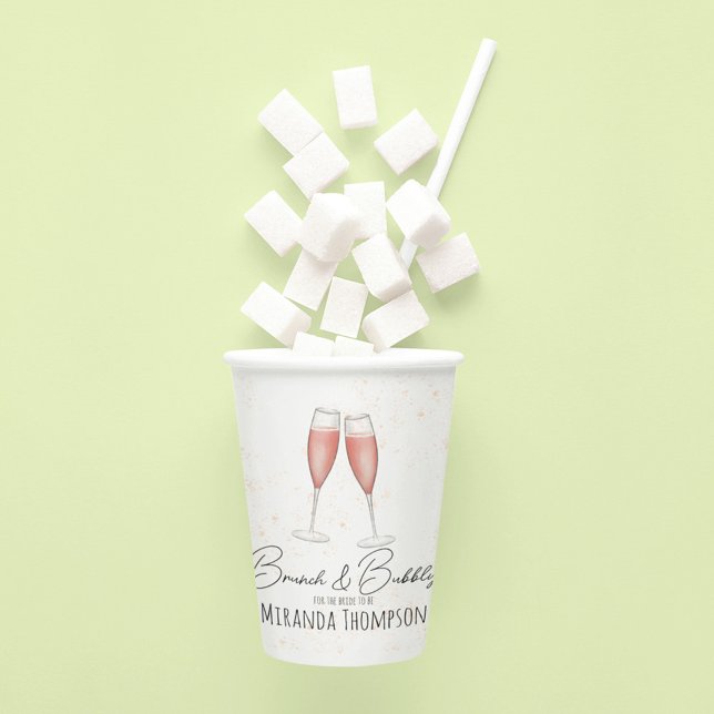 Watercolor Pink Brunch and Bubbly Bridal Shower Paper Cups (Brunch and Bubbly Custom Party Paper Cup.)