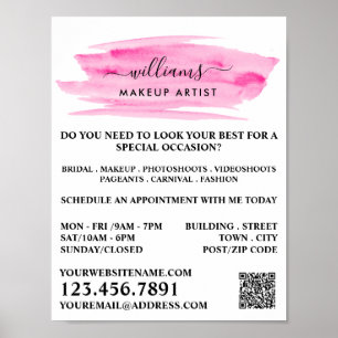 Watercolor Pink Brushstroke Makeup Artist Poster