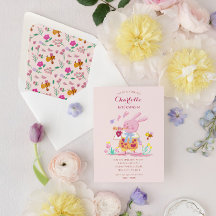 watercolor pink bunny in the garden kids birthday