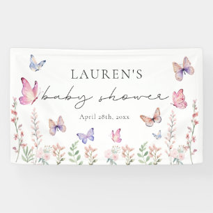 Watercolor Pink Butterflies Baby Shower Banner