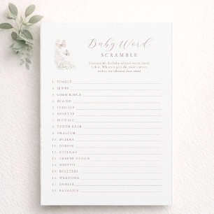 Watercolor Pink Butterfly Baby Word Scramble Card