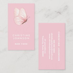 watercolor pink butterfly business card