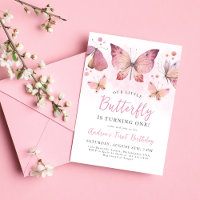 Watercolor Pink Butterfly First Birthday