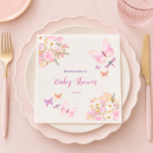 Watercolor Pink butterfly Floral Baby Shower