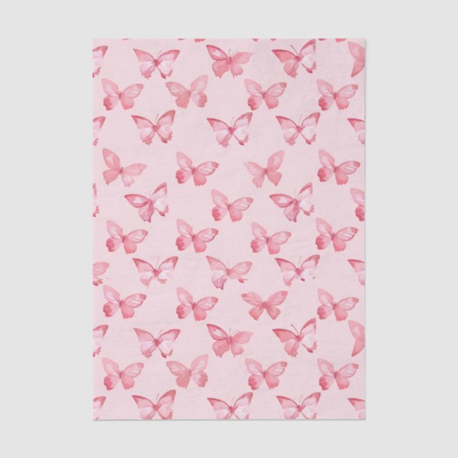 Watercolor Pink Butterfly Pattern Tissue Paper (Front)