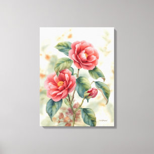 Watercolor Pink Camellia Floral Canvas Print