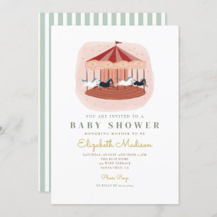 Watercolor pink Carousel Baby Shower Invitation