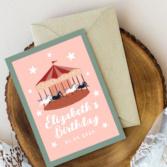 Watercolor pink Carousel Birthday Invitation (Creator Uploaded)