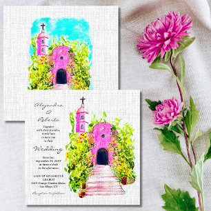 Watercolor Pink Chapel Mexican Wedding Invitation