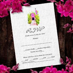 Watercolor Pink Chapel Mexican Wedding RSVP Card