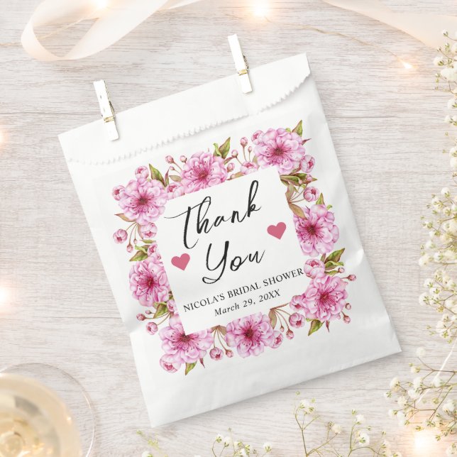 Watercolor Pink Cherry Blossom Bridal Shower Favour Bags (Clipped)