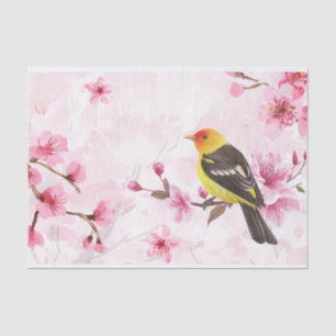 Watercolor Pink Cherry Blossom Flowers and Bird  Tissue Paper