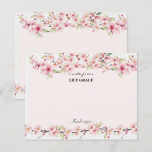 Watercolor Pink Cherry Blossom Thank You Card