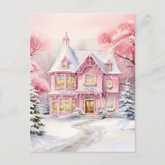 Watercolor Pink Christmas Background Postcard