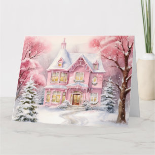 Watercolor Pink Christmas Background Thank You Card