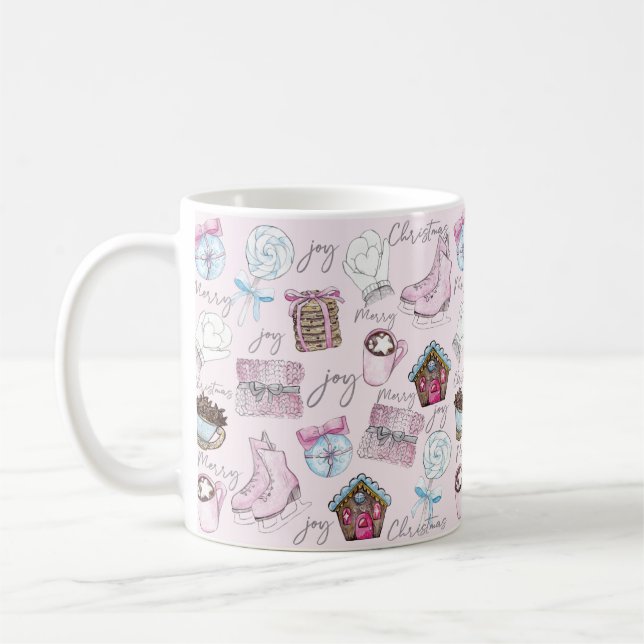 Watercolor Pink Christmas Cute Girly Coffee Mug (Left)