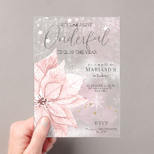 watercolor Pink Christmas flower 1st birthday Acrylic Invitations